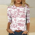 thumbnail image 2 of Pompotops T-shirt Mode Imprimé Ample pour Femmes Manches 3/4 Blouse Col Rond Hauts Décontractés en Solde, 2 of 5