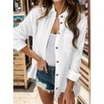 thumbnail image 3 of QUTETN Women's Classic Button- Shirt - Casual Beige Linen Blend, Long Sleeve, Collar, Lightweight & Breathable for Casual Attire, 3 of 4