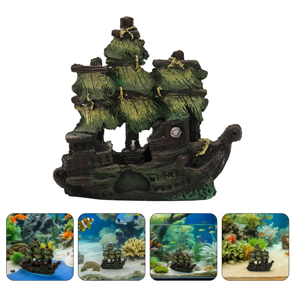 Healifty Pirate Ship Aquarium Ornament Hideaway Cave Resin for Betta Shrimp Decor