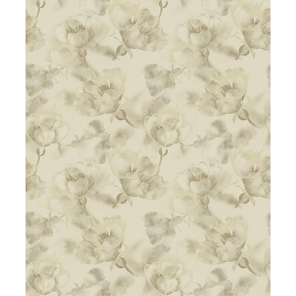Floral Tan, Grey Distressed Flowers Wallpaper Roll