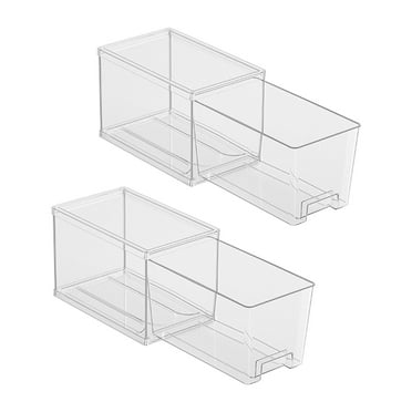 2 cajas organizadoras para refrigerador, apilables, con cajones, versátiles y ahorradoras de espacio, para guardar alimentos en el armario del hogar.