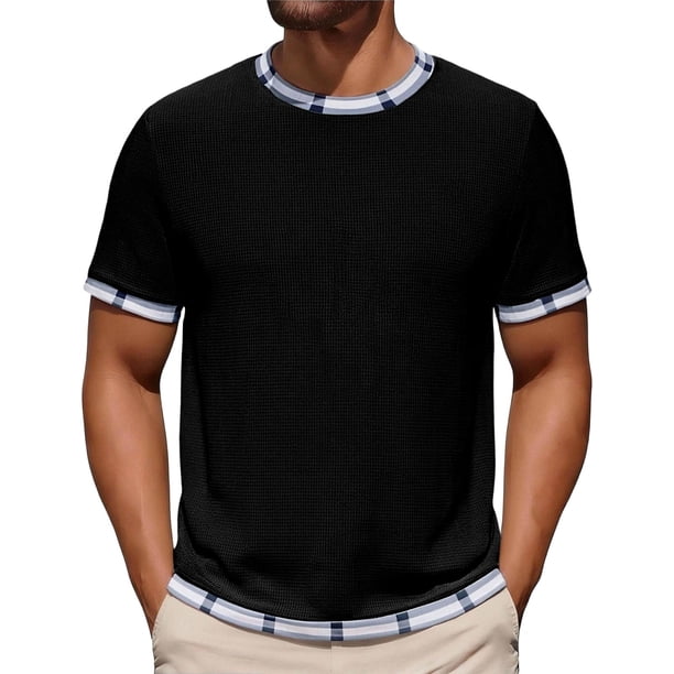 Camiseta Casual de Manga Corta con Cuello Tripulado 100% Fibra de Poliéster Lavable Camisetas de Trabajo Al Aire Libre de Manga Larga para Hombres