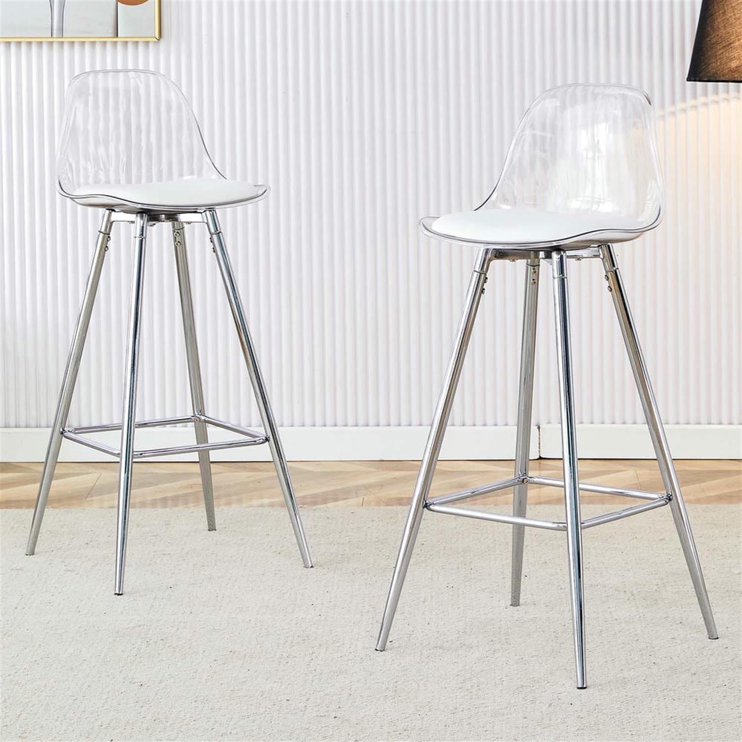Demi Bonn 38" Counter Height Bar Stools Set of 2, Upholstered Barstools with Back, Kitchen Island Countertop Chairs for Dining Room, Silver