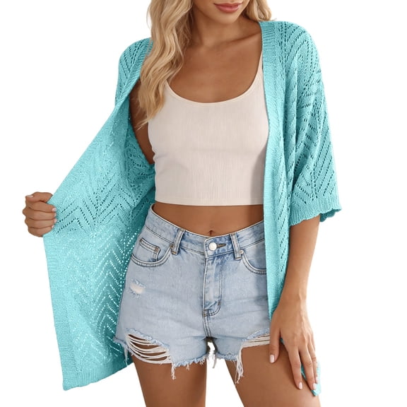 DHFJKG Women Summer Swimwear Cover-Ups Half Sleeve Boho Knitted Cardigan Lightweight Solid Color Fashion Beach Vacation Clothes Stylish Beachwear