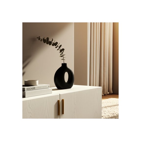 Mango Wood Decorative Vase - Modern Cutout Design, Handmade Home Accent for Living Room, Bedroom, Office - 7" Black