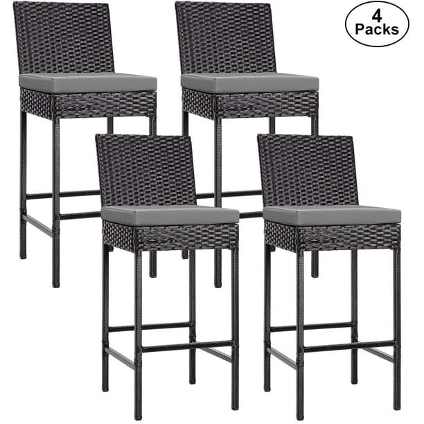4 Packs Outdoor Wicker Barstool Patio Rattan Furniture with Cushions