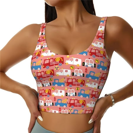 Jgfou Cartoon with Traffic Elements Print Womens Sports Bra - Padded Workout Sports Bras Crop Tank Top