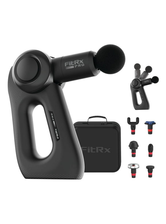 FitRx Pro Neck and Back Massager, Handheld Percussion Massage Gun with Multiple Angles, Speeds and Attachments