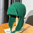 thumbnail image 5 of harmtty Fashion Knitted Hat Thickened Soft Hat Women's Knitted Hat Earflap Beanie Super Soft Solid Color Thickened Windproof Cold Weather Fashion Knitted Green, 5 of 8