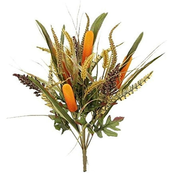 Admired By Nature 14 Stems Artificial Cattail Wheat Fall Harvest Mix Bush Home, Office, Hotel and Bridal Wedding Arrangement Decoration, Gold