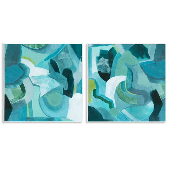 Stupell Industries Energetic Blue Patterns Abstract Painting Unframed Art Print Wall Art, 12 x 12, Set of 2