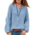 thumbnail image 2 of Yuemengxuan Women's Comfortable Shirt, Loose Long Sleeve Round Neck Button Tops Blouse, 2 of 9