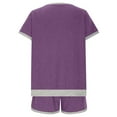 thumbnail image 6 of Caywon Women's Spring Summer Solid Color Round Neck Short Sleeved Top With Elastic Waist and Drawstring Pocket Shorts(Purple,S), 6 of 7