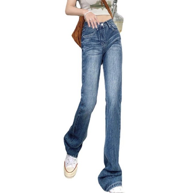 Pantalones vaqueros ajustados de corte recto y cintura alta con entrepierna para mujer, talla XL