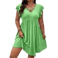 thumbnail image 2 of longantii Womens Plus Size Dresses Soft Empire Waist A-Line Sundress Relaxed Fit V Neck Boho Dress Smocked Eyelet Vacation Mini Dress Green 2XL, 2 of 4