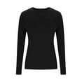 thumbnail image 3 of Abomasnow Shirts for Women Long Sleeve Crewneck Casual Tops Slim Fit Cut Out Front Tight Basic Tshirts L Black, 3 of 5