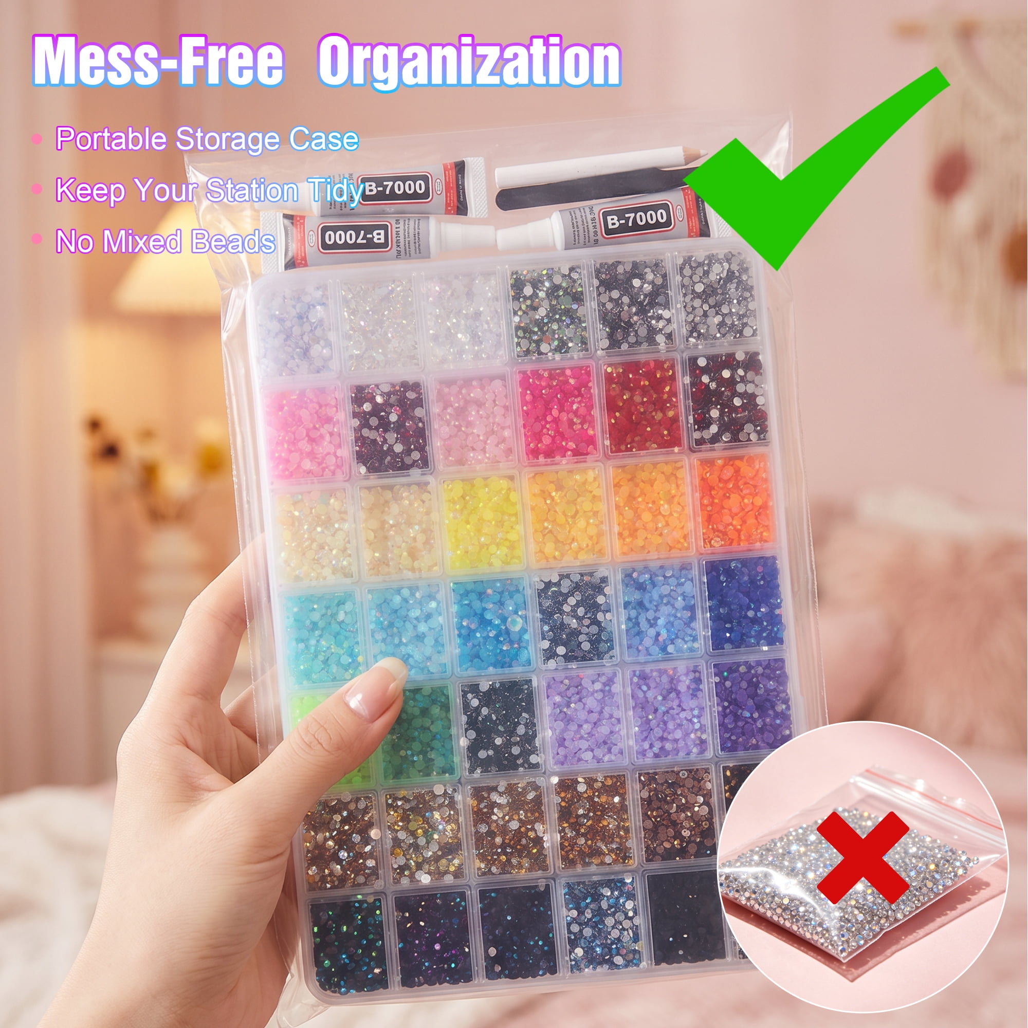 42 Mixed Colors Resin Jelly Rhinestones with Tweezers for Crafting, 32,000Pcs 3mm Bedazzling Crystals for DIY Crafts, Clothing, Tumblers, Mugs, Shoes, Fabric Decor, Nail Art, Makeup