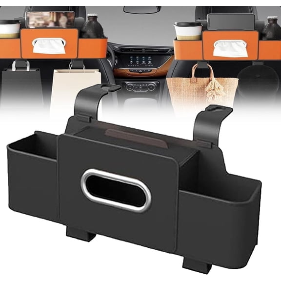 Car Organizer and Storage Box, Car Organizer and Storage Box Back Seat, Storage Box Headrest, Universal Waterproof Seat Back Organizer for Vehicle with Hooks & Cup Holder (Black)
