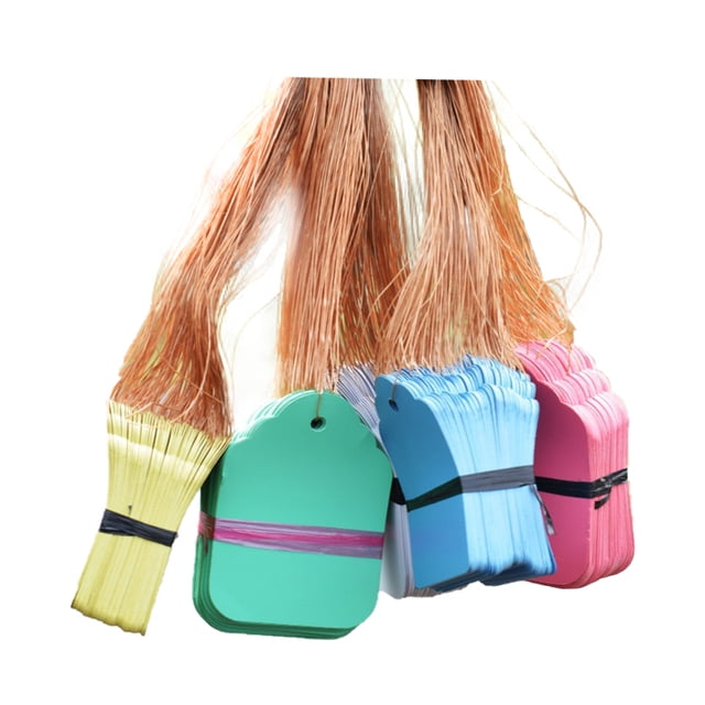 5 Sets/500pcs Unique Hanging Tags Plastic Waterproof Hanging Labels with Strap Line for Garden Daily Use (7x5cm, Mixed Color)