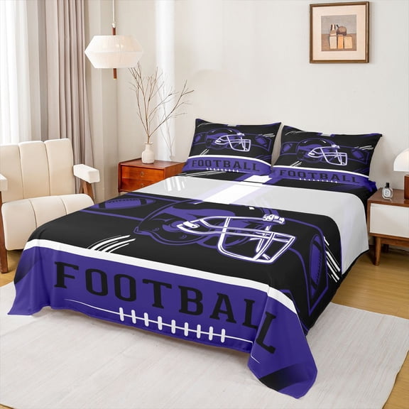 jejeloiu Football Game Gaming Twin Sheet Sets,Purple Black Helmet Bedding For Ball Lover 3-Piece