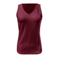 thumbnail image 4 of MIXUE Womens Summer Tops Summer Solid Color Casual Knitted Elastic Vest V Neck Sleeveless Pullover Tshirts Outwear,Red,S, 4 of 5