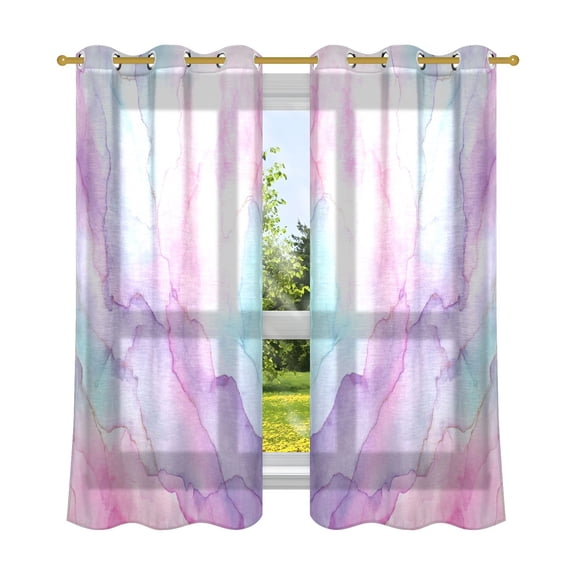 2 Panels Set Blackout Curtains Thermal Insulated Sun Protection Room Darkening Drapes for Bedroom Pastel Pink Marble Texture
