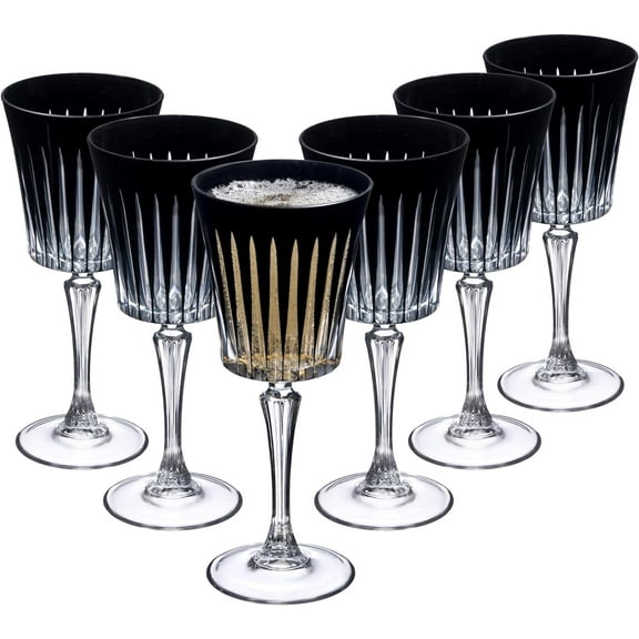 Barski European Wine Glasses - Set of 6 Goblets for Red or White Wine - Elegant Colored Glassware Water Stemware - Gift Ready, 7.5 oz, Black