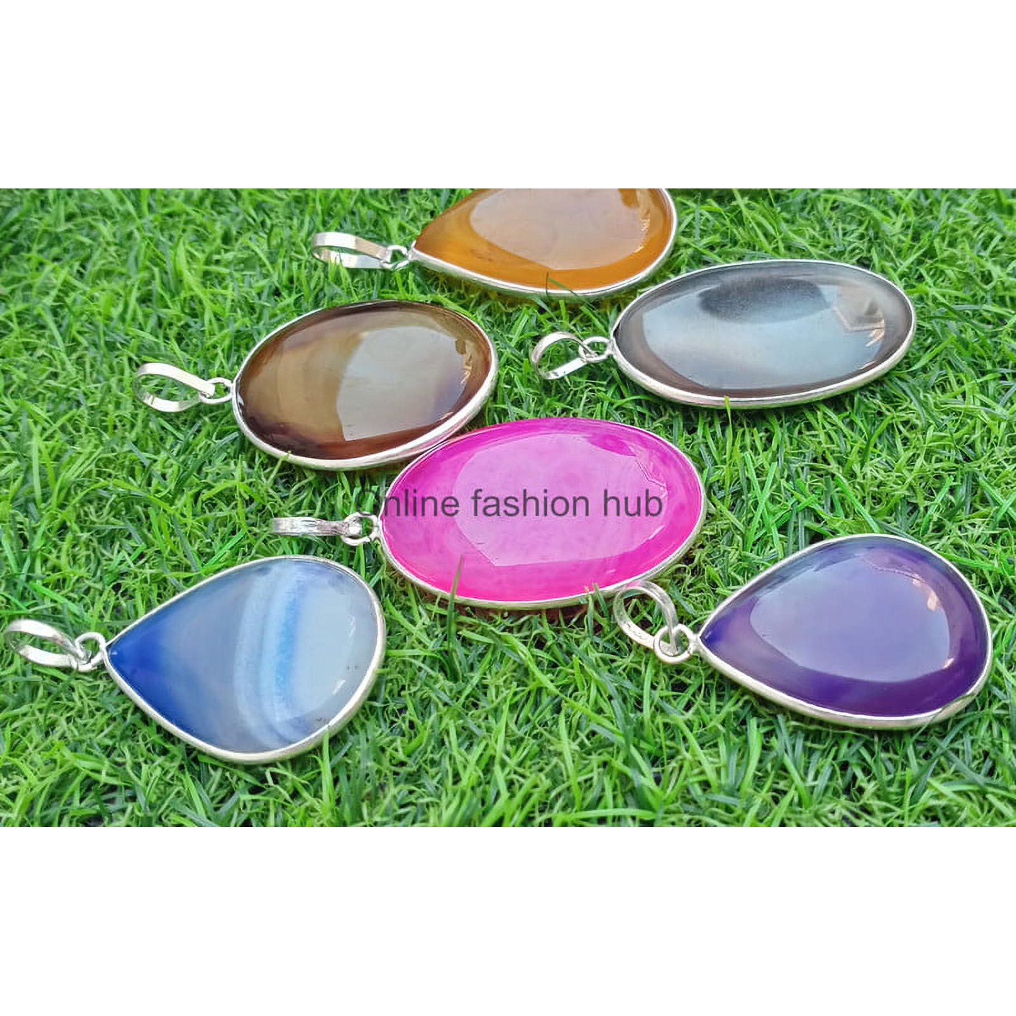 Botswana AgateGemstone 925 Sterling Silver Plated Handmade Pendant 5 pcs
