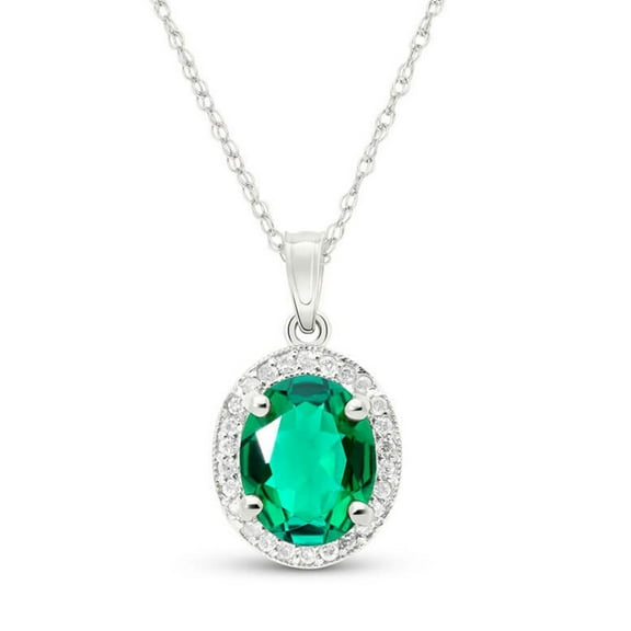 Galaxy Gold GG 14K White Gold 2.04 Carat Natural Diamonds and Genuine Emerald Pendant Necklace - May Birthstone - Renewal & Love - 16" to 24" - Fine Jewelry for Women