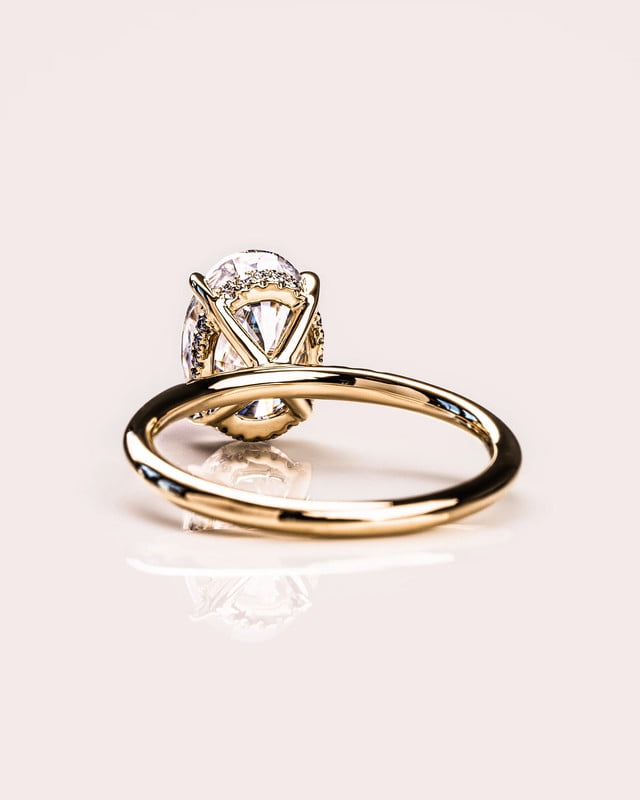 Cora Jewellery 1.5CT Delicate Oval Moissanite Hidden Halo Engagement Ring For Women, 14K Yellow Gold