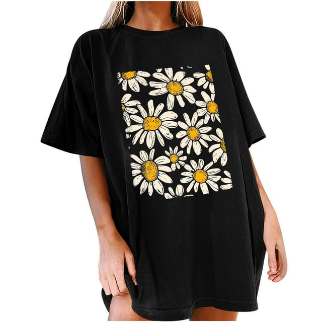 Faldas Cortas para Mujeres, Impresión de Flores Casual Oversized Camiseta de Manga Corta Top Hecho de 95% Poliéster 5% Spandex para Primavera Verano, Falda Corta de Verano