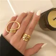 thumbnail image 1 of 2pcs/set Women Rings Exaggerated Lines Rings for Women Fashion Simple Distorted Geometric Party Statement Designer Jewelry Gift Gold resizable, 1 of 5