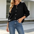 thumbnail image 6 of VSSSJ Women's Button Down Knit Cardigan Round Neck Loose Solid Long Sleeve Sweater Jacket Outerwear Casual Fall Winter Outfits Black L, 6 of 7