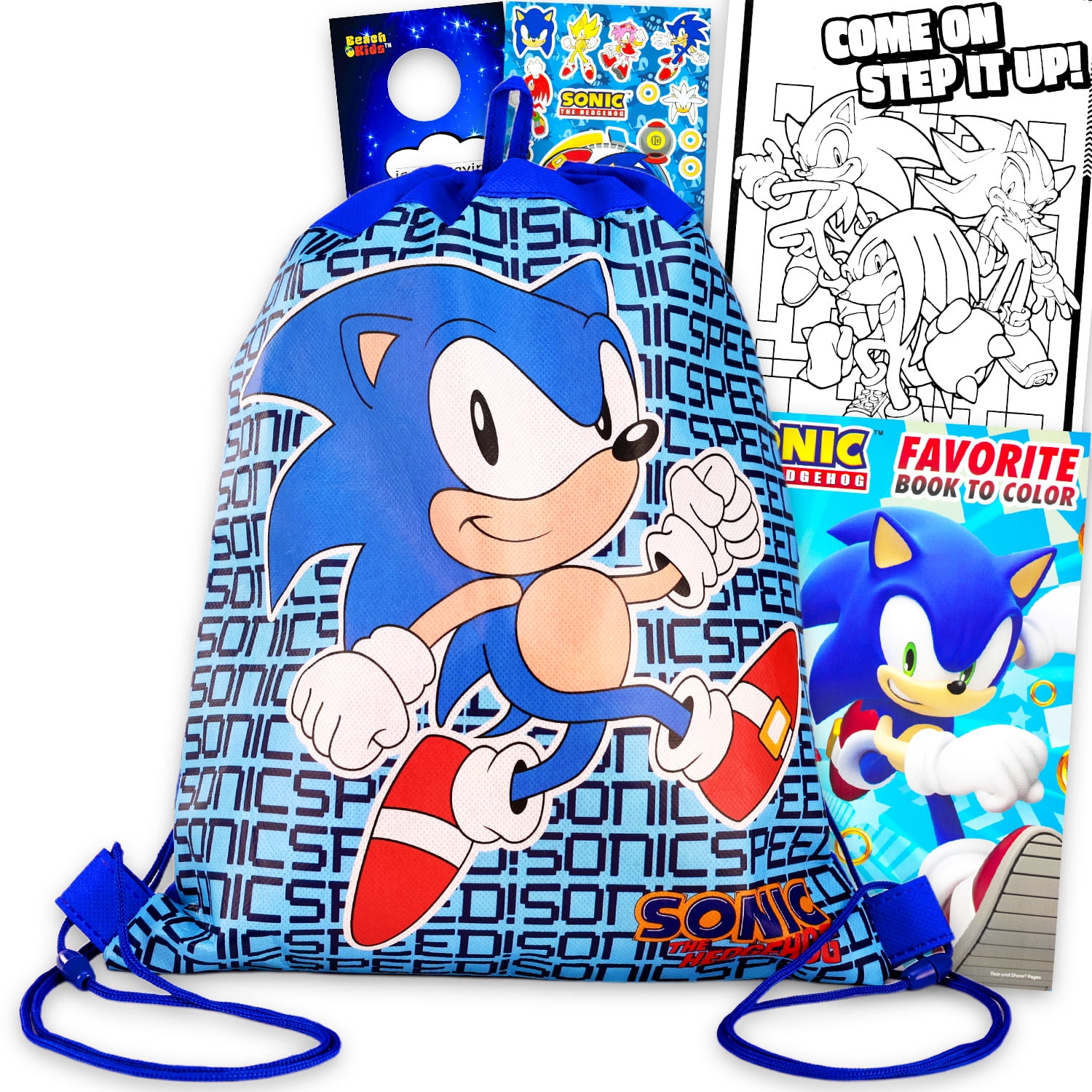 Sonic the Hedgehog Travel Art Set for Kids - Bundle with Sonic Drawstring Bag Coloring Book and More | Sonic the Hedgehog Party Favors for Boys Girls