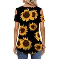 thumbnail image 6 of UoCefik Womens Cold Shoulder Tops Short Sleeve Dressy Casual Shirts Summer Fashion V Neck Basic Tees Sunflower Print Blouses Black S, 6 of 6
