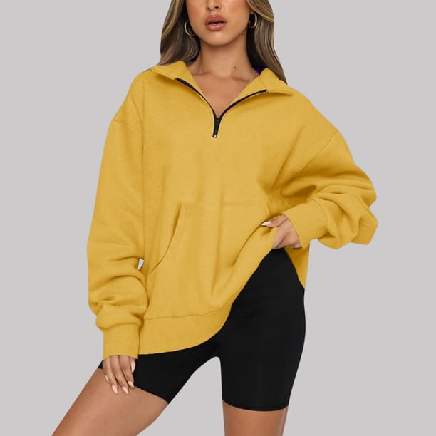 Puntoco Mujer Moda Casual Cremallera Sólida Turn-Down Collar Manga Larga Sudadera tops Blusa con Bolsillo Puntoco Puntoco-1663