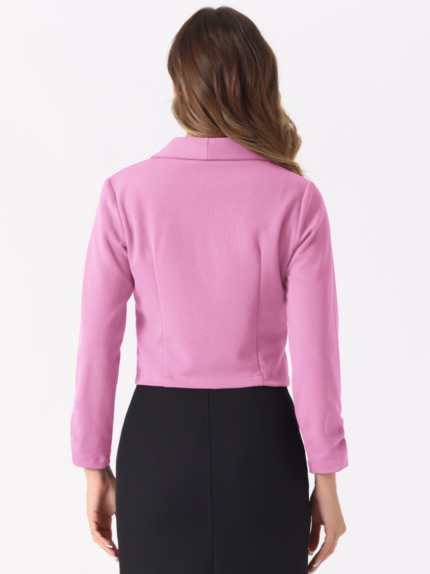 DARING DIVA Women's Notched Lapel Ruched Sleeve Crop Blazer S Rose Pink