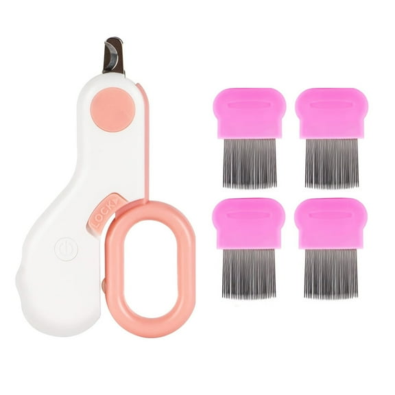 Gegong 5Pack Flea Comb for Cats, Pet Lice Comb Set, Pet Tear Stain Remover Comb Stainless Steel Round Head Comb with Pet Nail Clippers(Pink)