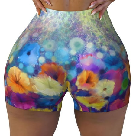 Workout Shorts Women  Spring Flower Seasonal Biker Shorts for Women Running Gym Spandex Shorts Tummy Control