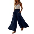 thumbnail image 6 of Dresfit Linen Pants Women Palazzo Wide Leg Pants Summer 2026 Baggy Flowy Pant Elastic High Waist Plus Size Ruffle Beach Trousers with Pockets XL, 6 of 7