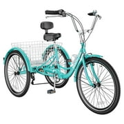 24/26'' Adult Tricycles for Women, Men with Big Basket, 7 Speed 3 Wheel Bikes for Adults, Low-Step Through Frame Tricycle for Adults Seniors, Stable and Safe