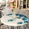 thumbnail image 6 of Peacock Feather Round Tablecloth for 45-54 Inch Tables,Fitted Table Cover with Elastic Edge,Teal Ethnic Rustic Farmhouse Elegant Waterproof Outdoor Table Cloth Protector for Patio Garden Dinner, 6 of 9