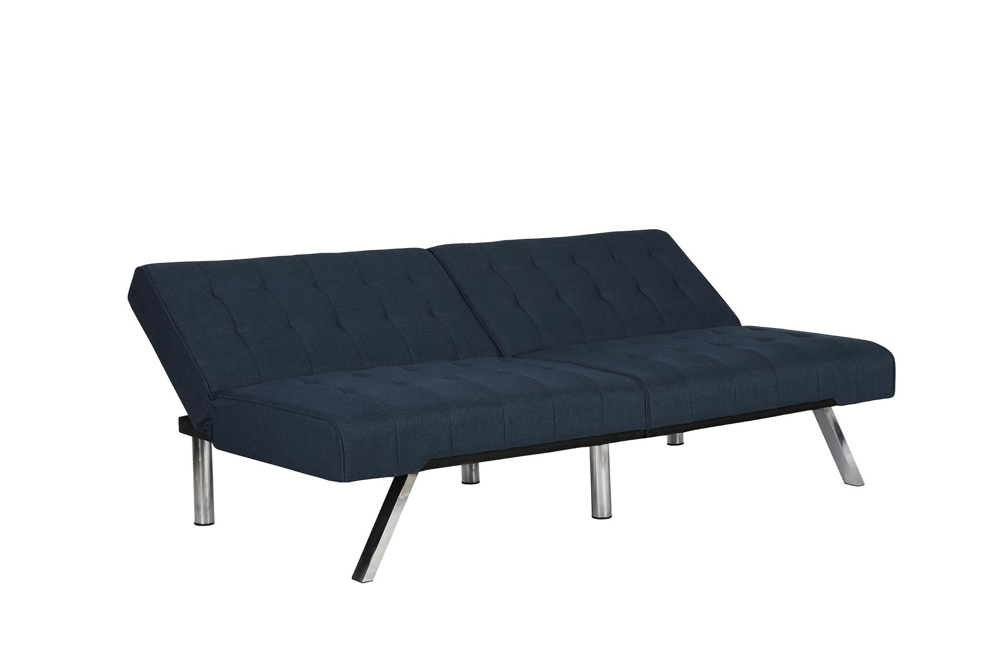 DHP Emily Sectional Futon Sofa Bed with Convertible Chaise Lounger, Modern Design with Sturdy Chrome Legs, Navy Linen