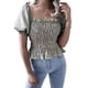thumbnail image 1 of Blusa con volantes de verano de tela de poliéster resistente a las arrugas con manga abullonada y cuello cuadrado para mujer Verde XL, 1 of 6