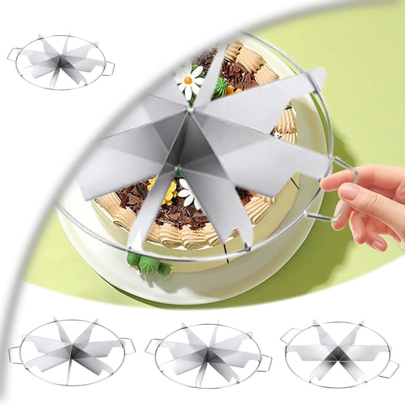 8-Slice Cake Cutter Press, Stainless Steel Round Pie Divider with Side Handles Pie & Cheesecake Slicer Marker Pizza Cutting Baking Tool for Uniform Portions Bakeries and Home Use