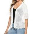 thumbnail image 4 of BODOAO Women's Lace Patchwork Open Front Cardigan Lightweight Sheer Half Sleeve Bolero Shrug Jacket Summer Kimono Cover Up Ladies Summer Casual Loose Lace Stitching Cardigan Mesh Top Cardigan White S, 4 of 5