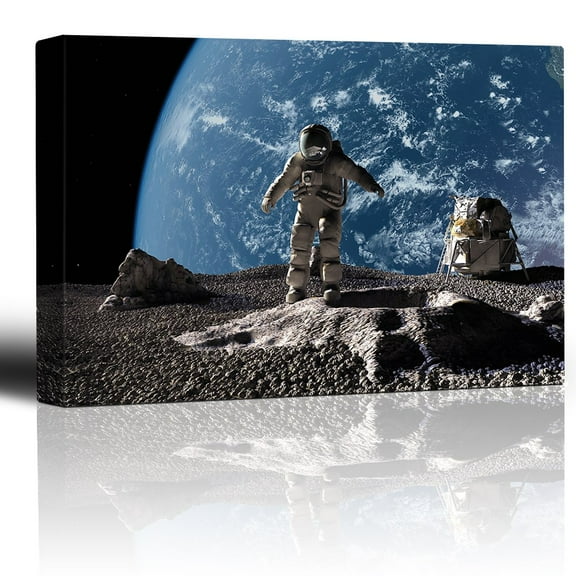 wall26 - Astronaut Standing on The Moon Overlooking Planet Earth - Canvas Art Home Art - 12x18 inches