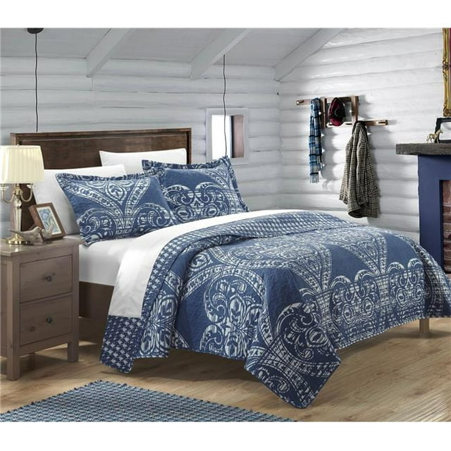 Chic Home QS2693-US Pastola Reversible Printed Quilt Quilt Set - Navy - Twin - 2 Piece