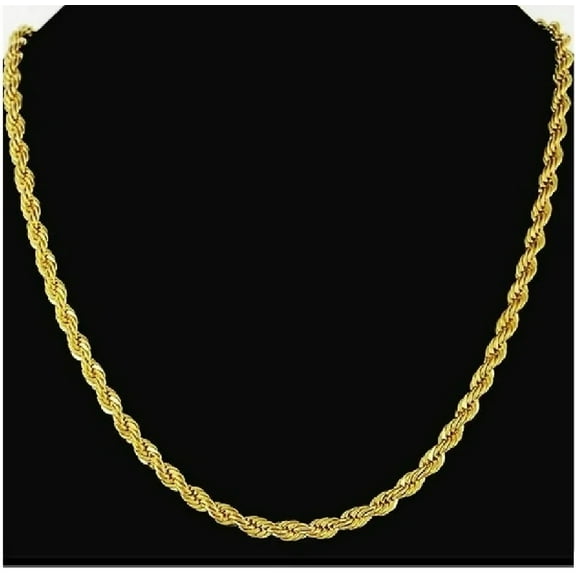 Prima Jewelries 18K Yellow Gold-Plated 20-Inches Rope Necklace Diamond-Cut Wide 5mm Twisted Heavy Solid Unisex Chain Necklace Gift