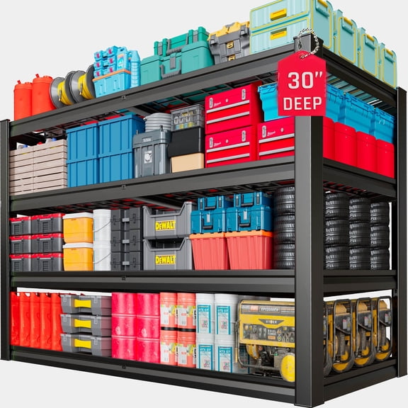 SKZNSA 4 Tier Storage Shelves, 30" D Garage Shelving Heavy Duty Metal Adjustable Garage Shelves, Shelving Units Industrial Shelving for Warehouse, 68" W x 30" D x 68" H,Black